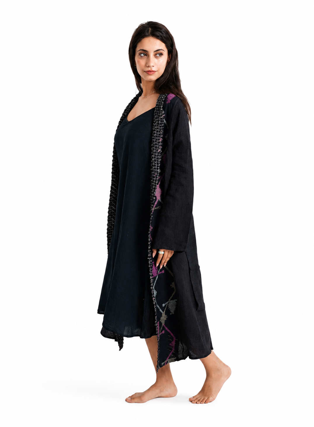 Artisav Haori Slash Handwoven Linen & Quilted Jamdani Jacket for Women
