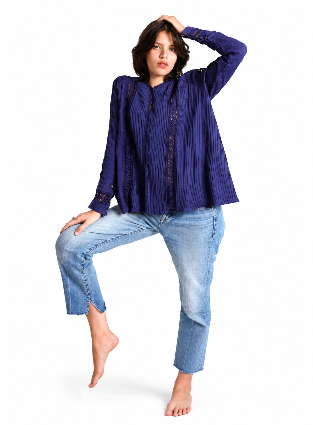 Artisav Yumi Full Pintuck Cotton Blouse for Women Handcrafted Purple Top