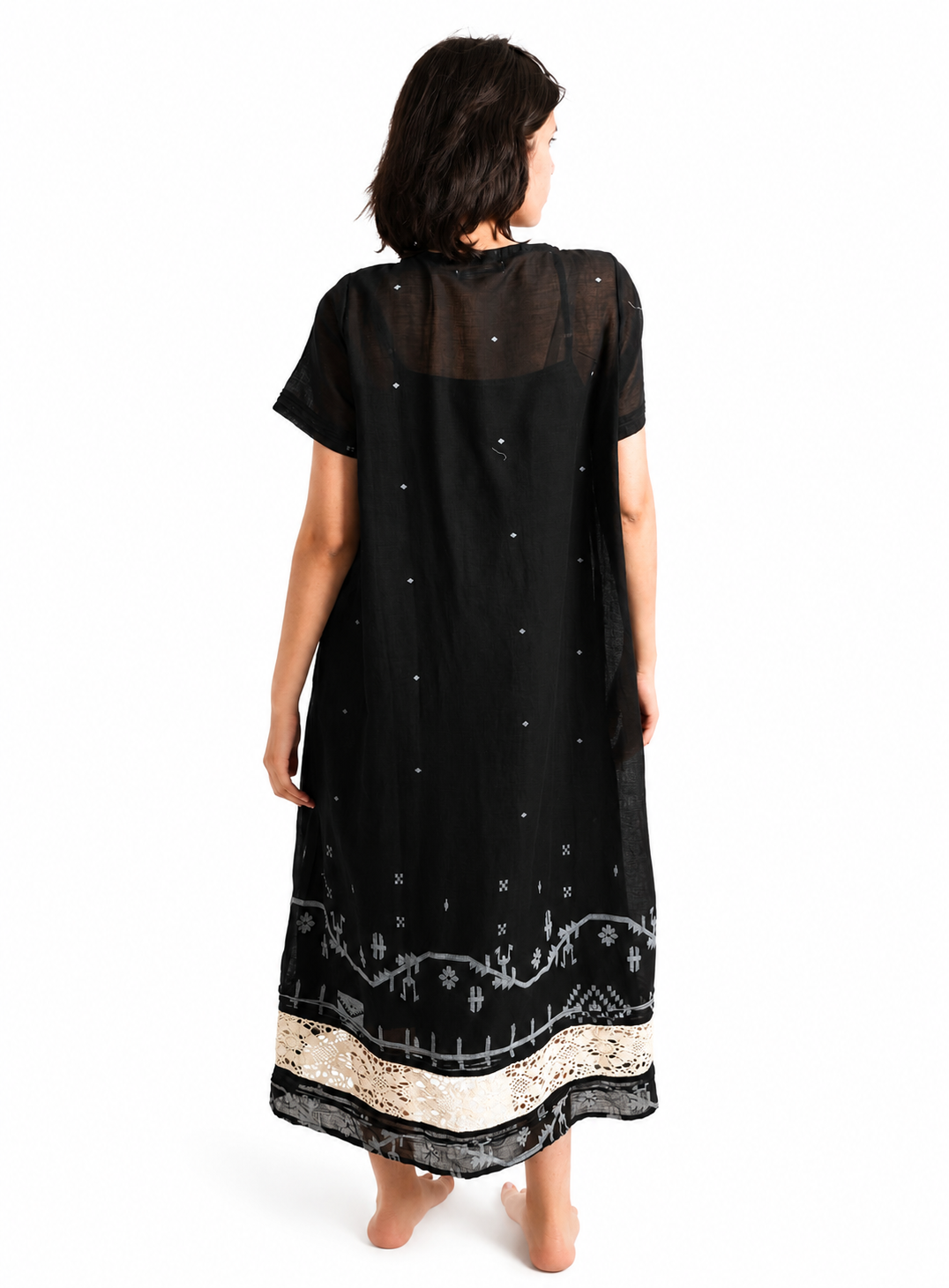 Artisav Misa Handwoven Jamdani Cotton Dress for Women Black Artisan Midi Dress