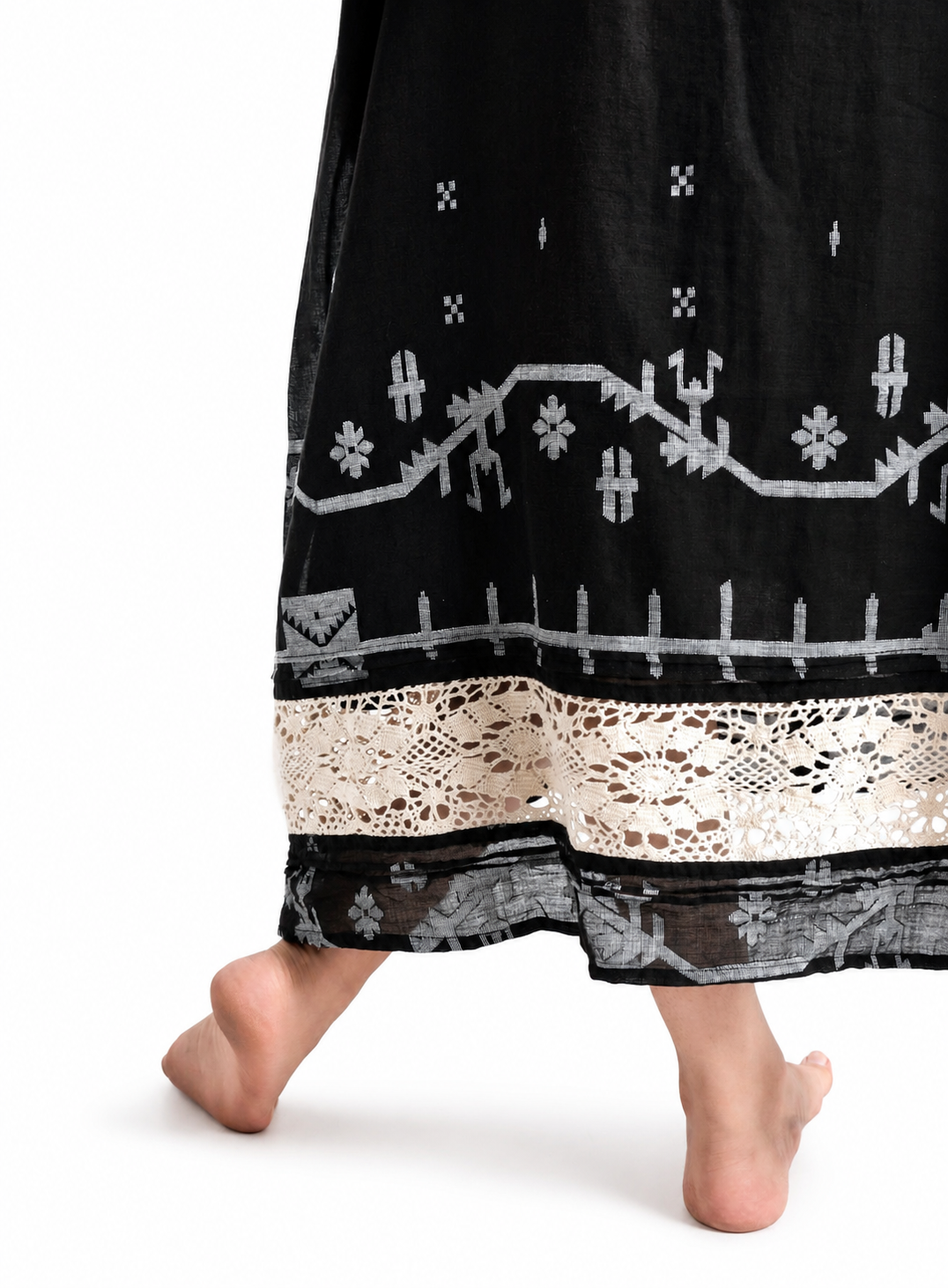 Artisav Misa Handwoven Jamdani Cotton Dress for Women Black Artisan Midi Dress