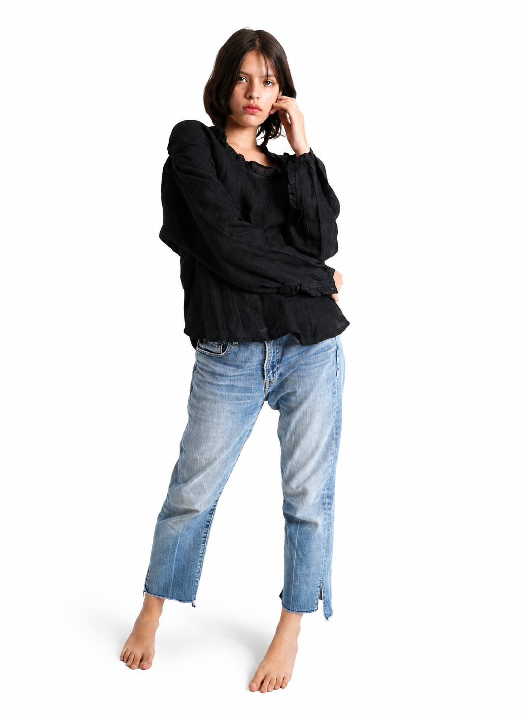 Artisav Rio Handwoven Linen Black Top for Girls