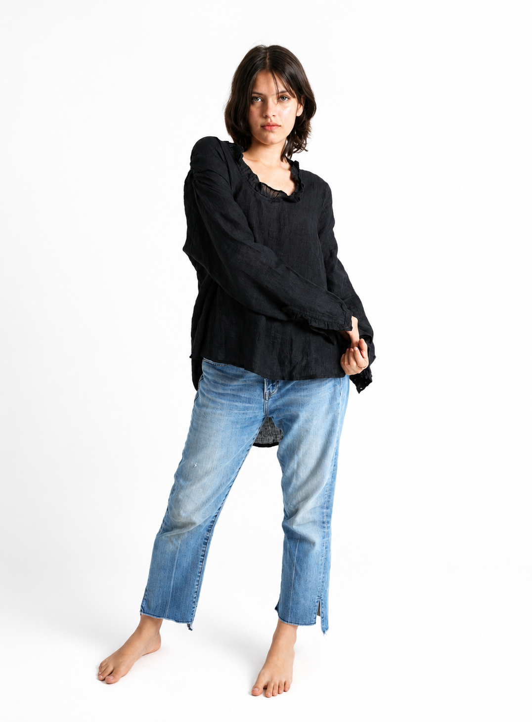 Artisav Rio Handwoven Linen Black Top for Girls