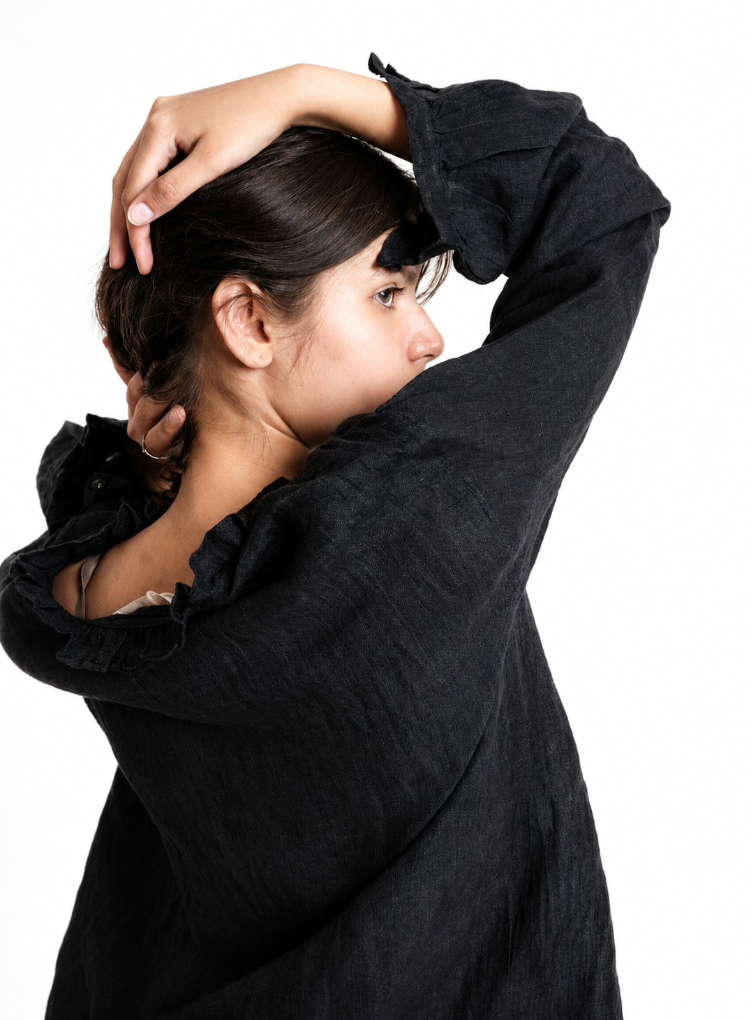 Artisav Rio Handwoven Linen Black Top for Girls