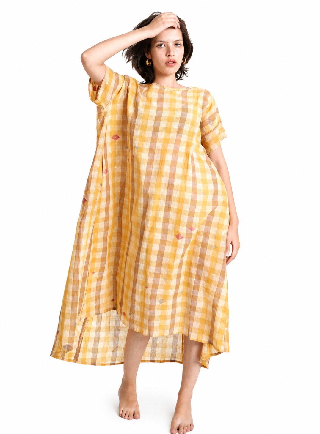 Artisav Arizona Dress Handwoven Cotton Jamdani Check Long Dress for Women