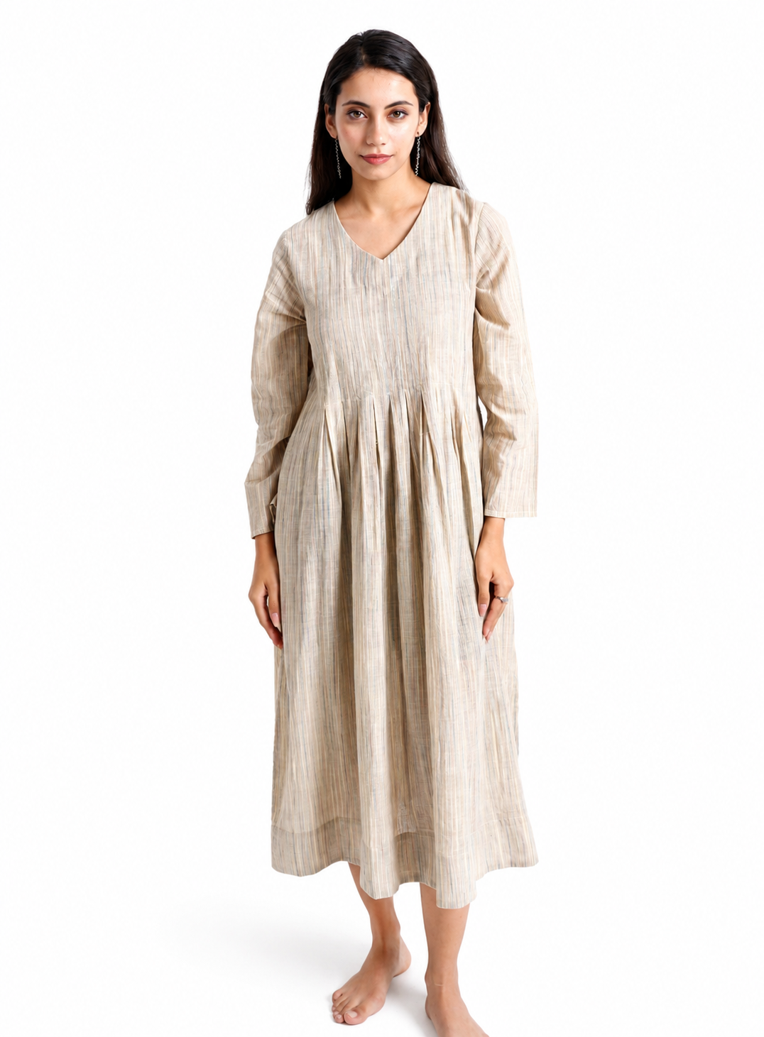Artisav Handwoven Cotton Box Pleat Midi Dress for Women