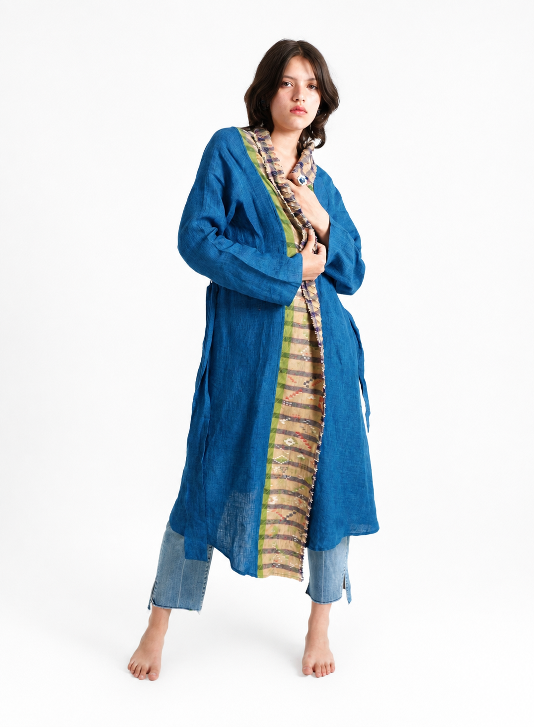 Artisav Haori Slash Handwoven Linen & Jamdani Jacket for Women