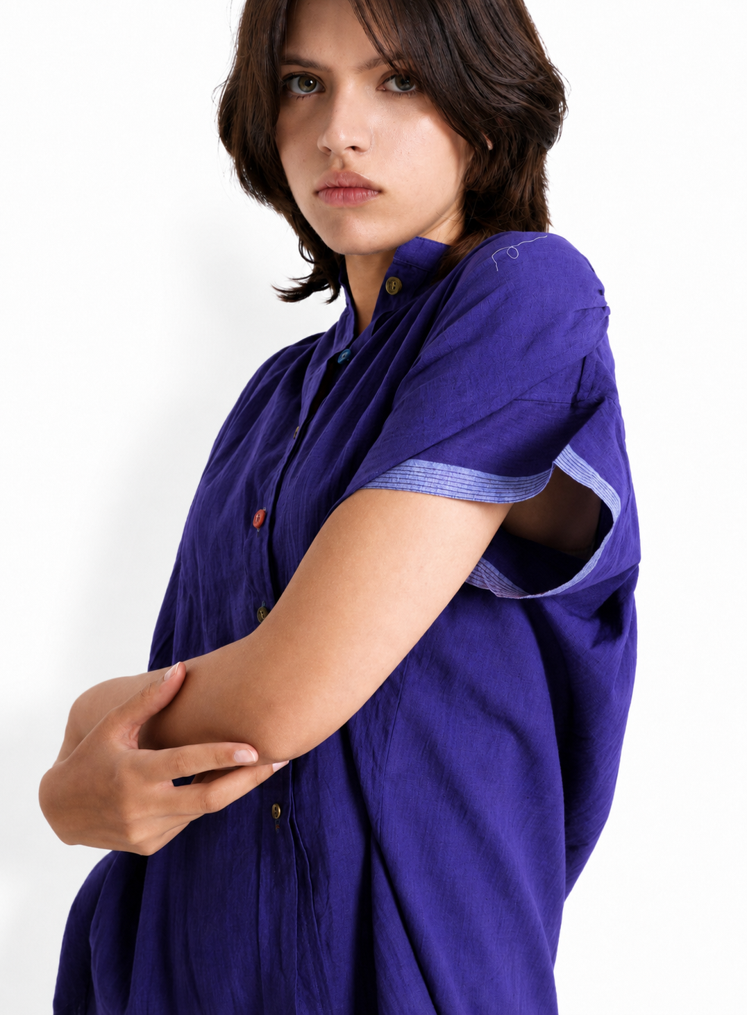 Mathilde Handwoven Cotton Blouse in Navy