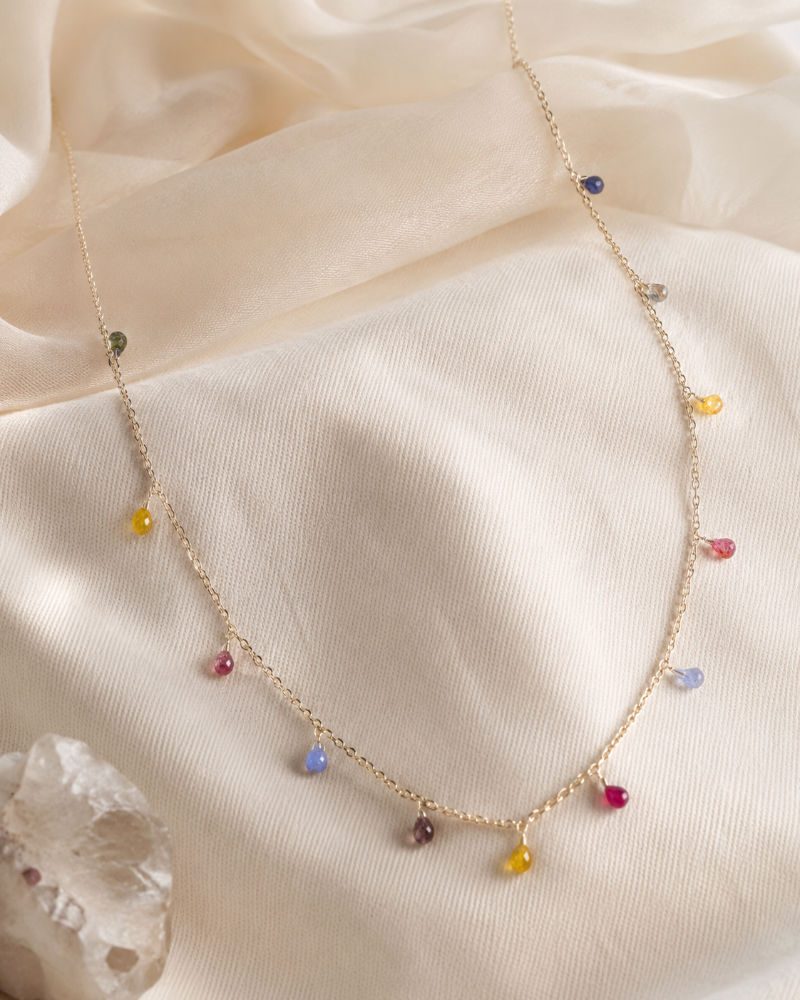 Handcrafted Silver 925 Multi Sapphire Drop Charm Necklace