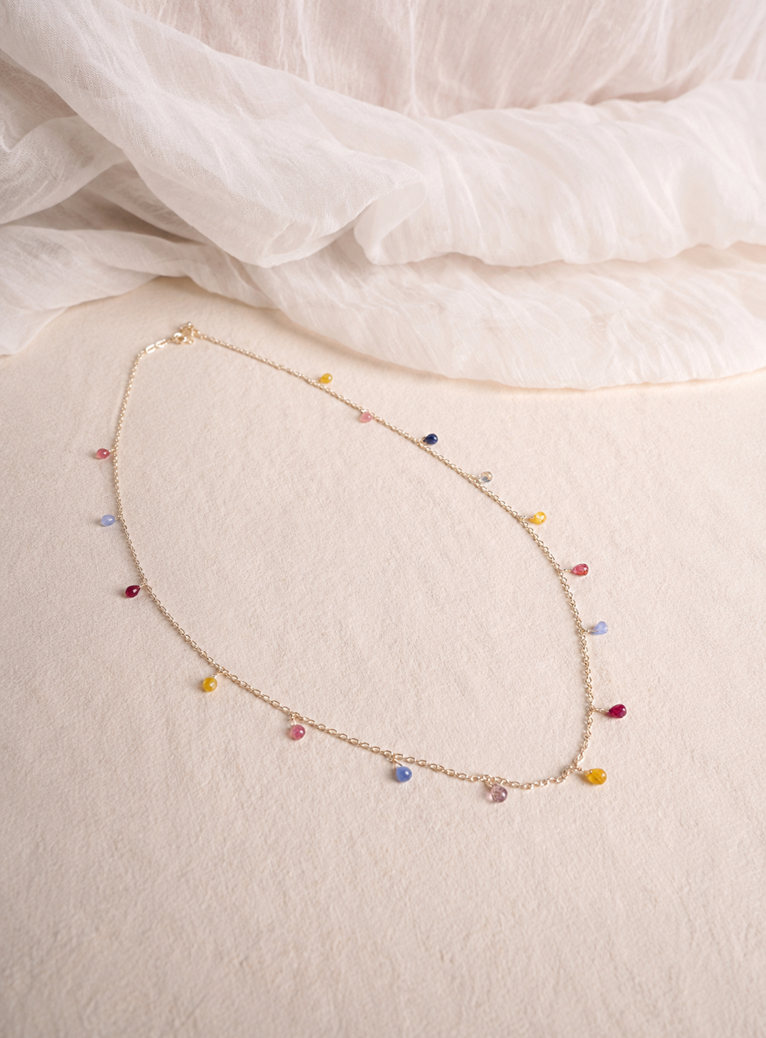 Handcrafted Silver 925 Multi Sapphire Drop Charm Necklace