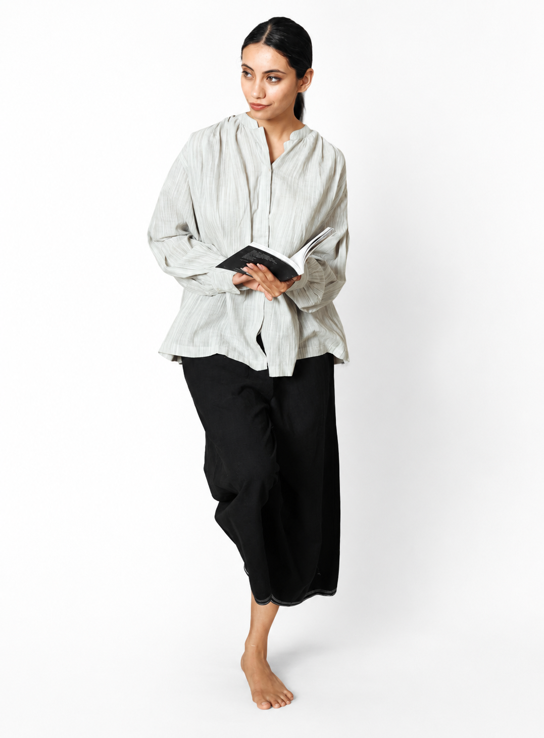 Ino Blouse in Grey Yarn Tie-Dye Handwoven Cotton