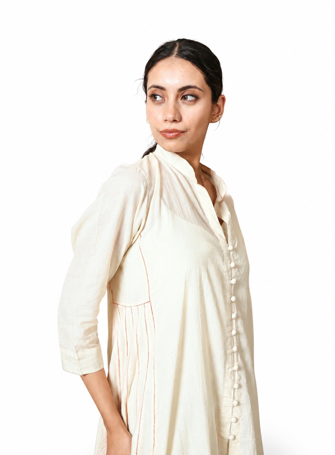 Handwoven Khadi Cotton Dress with Fagotting Stitch Detail