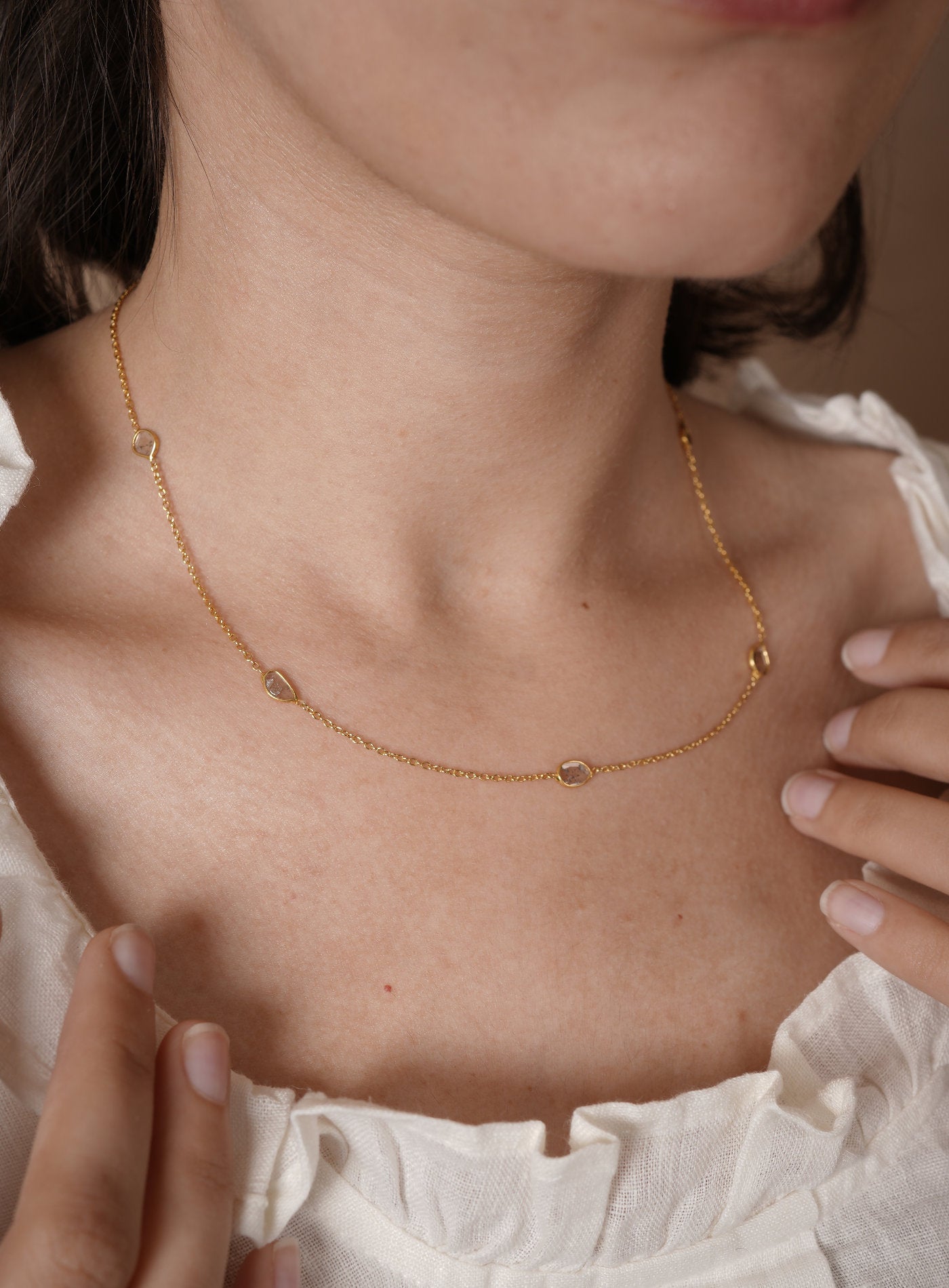 K18 Yellow Gold Sliced Diamond Chain Necklace