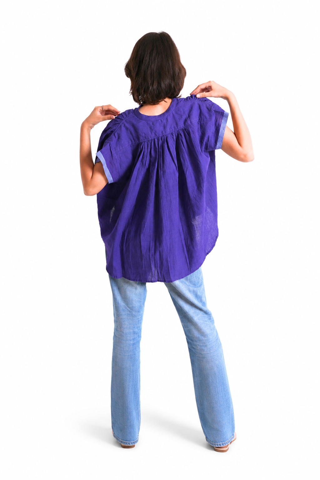 Mathilde Handwoven Cotton Blouse in Navy
