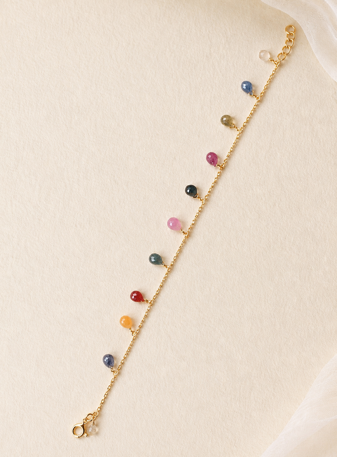 Multi Color Sapphire Chain Bracelet in Silver