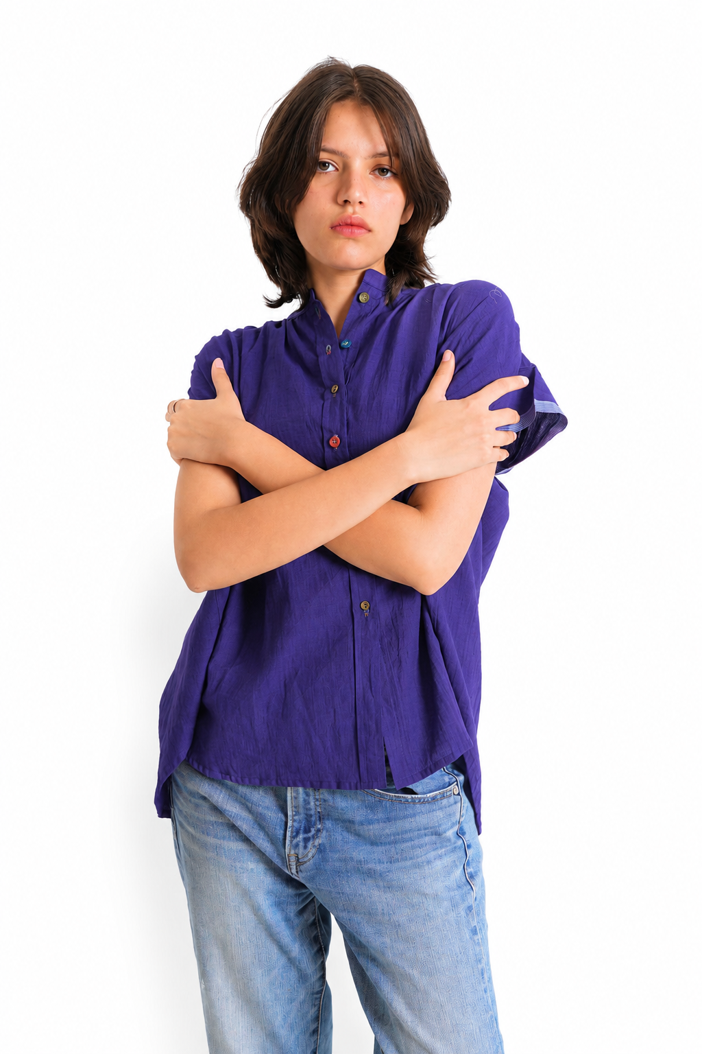 Mathilde Handwoven Cotton Blouse in Navy