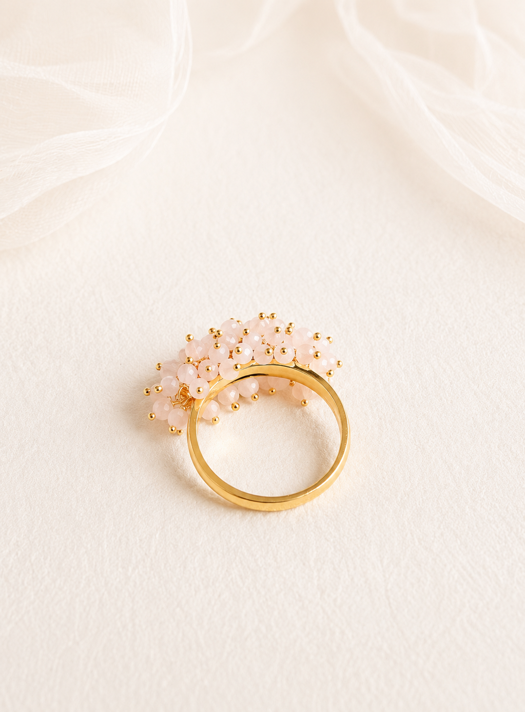 Rose Quartz Cluster Ring in Silver 2 Micron Gold Plated Statement Ring