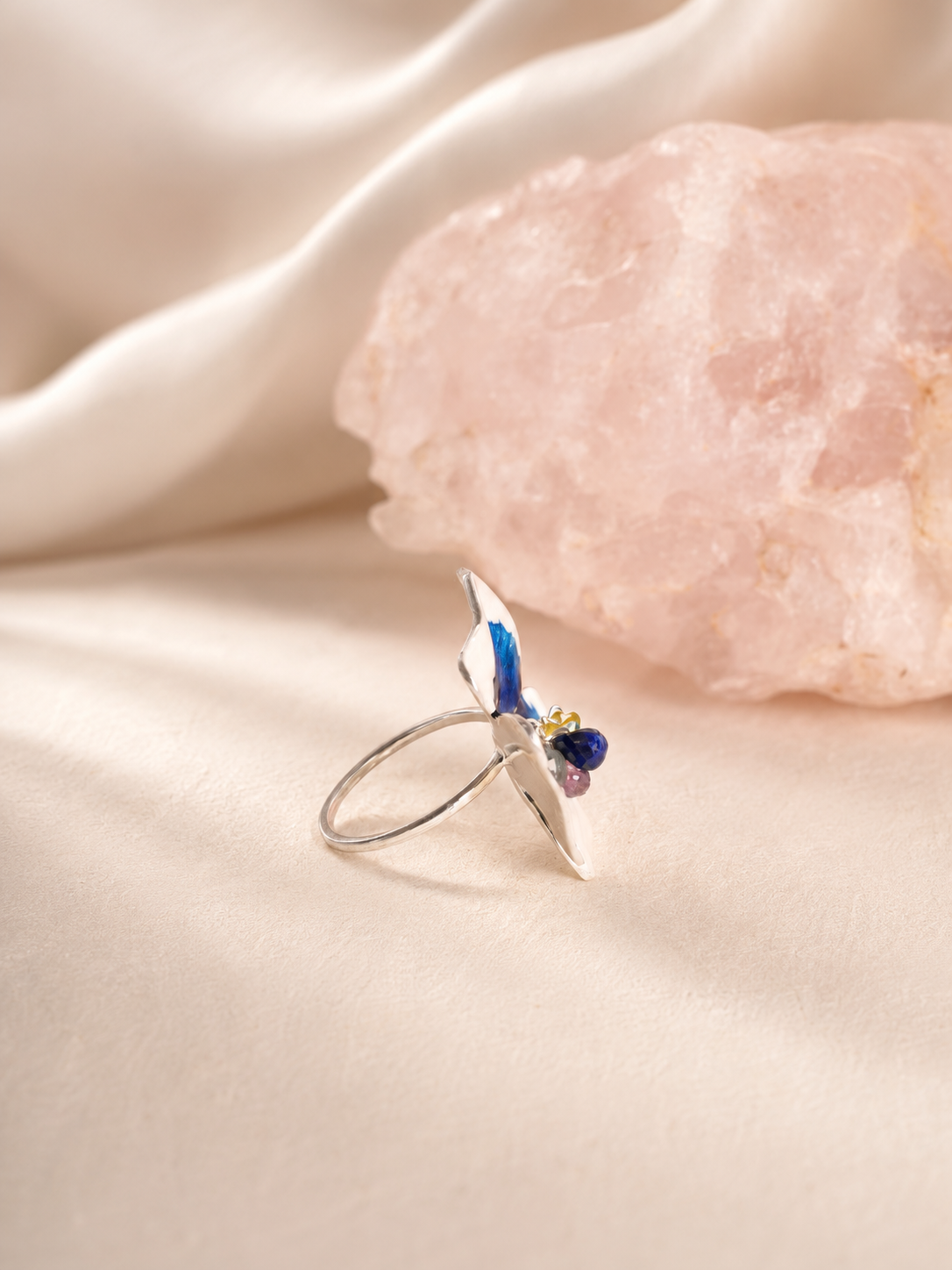 Artisav Handcrafted Blue Floral Statement Ring