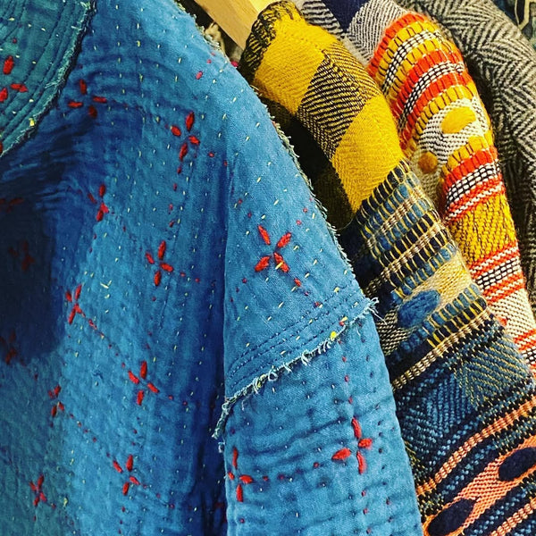 Pop-up happening now at Gaia Tea Water Shop. It just keeps getting colder. Vintage kantha indigo dyed jackets and pashmina woolen ponchos, we have warm handicrafts available.❤️