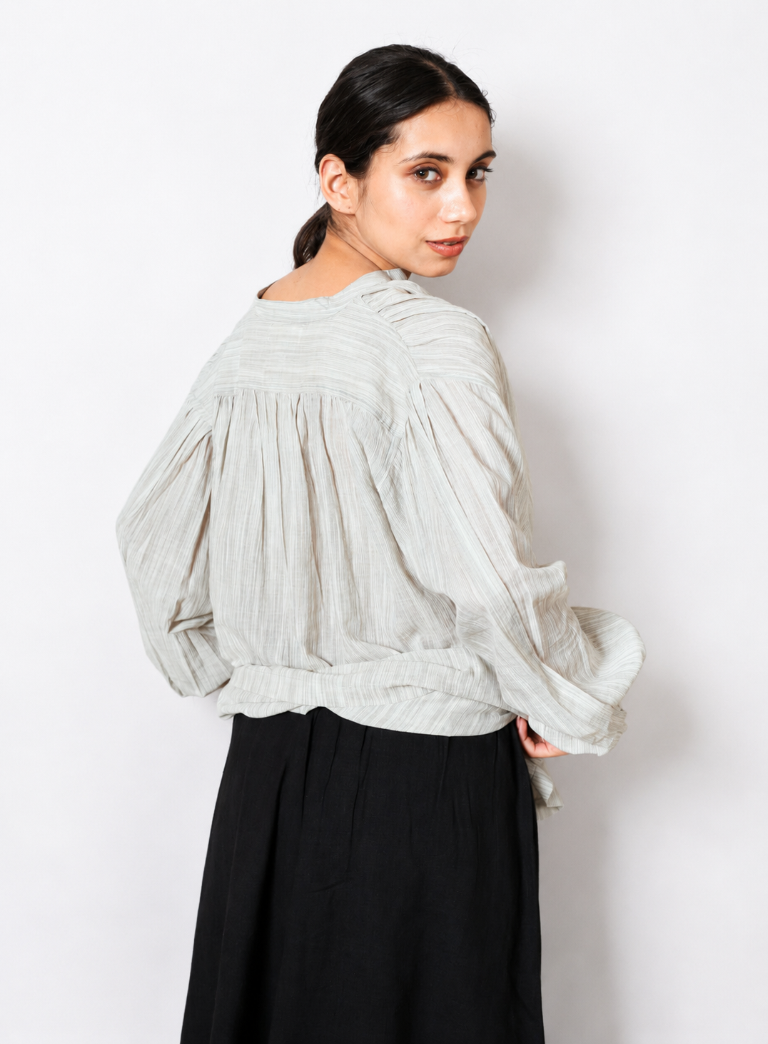 Ino Blouse in Grey Yarn Tie-Dye Handwoven Cotton